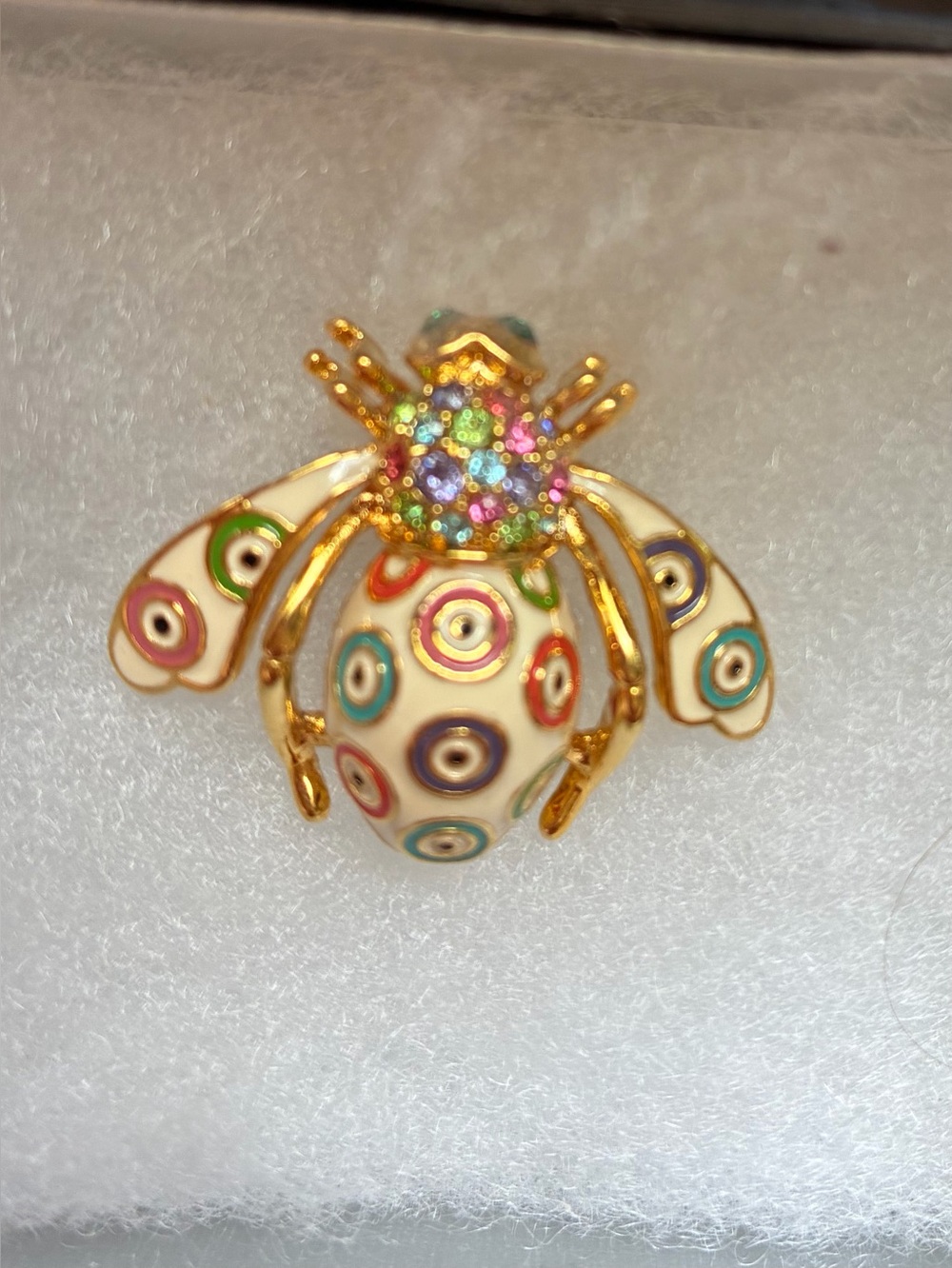 Joan Rivers Crystal eyed Evil Eye Pin/Brooch Enamel gold targets rhinestone.